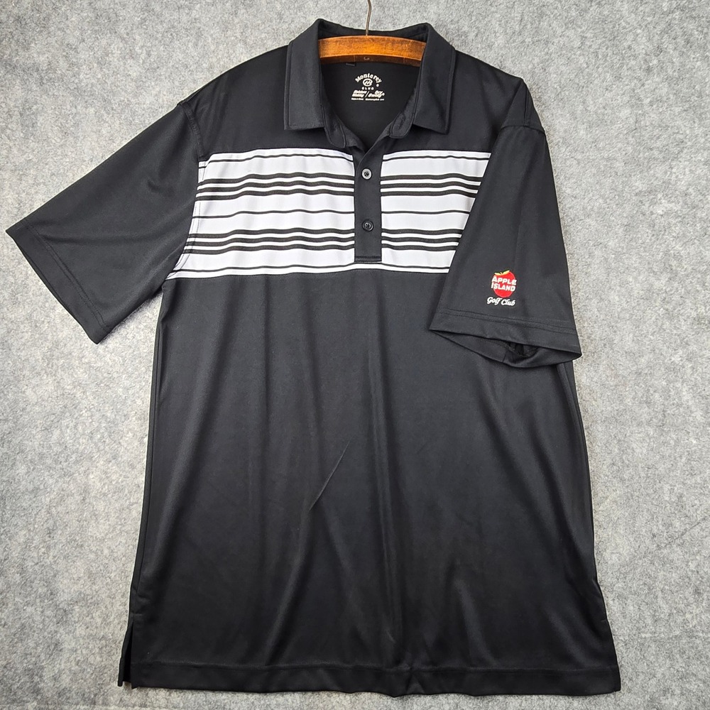 Monterey Club Mens Dry Swing Golf Polo Shirt Black Striped Apple Island Large